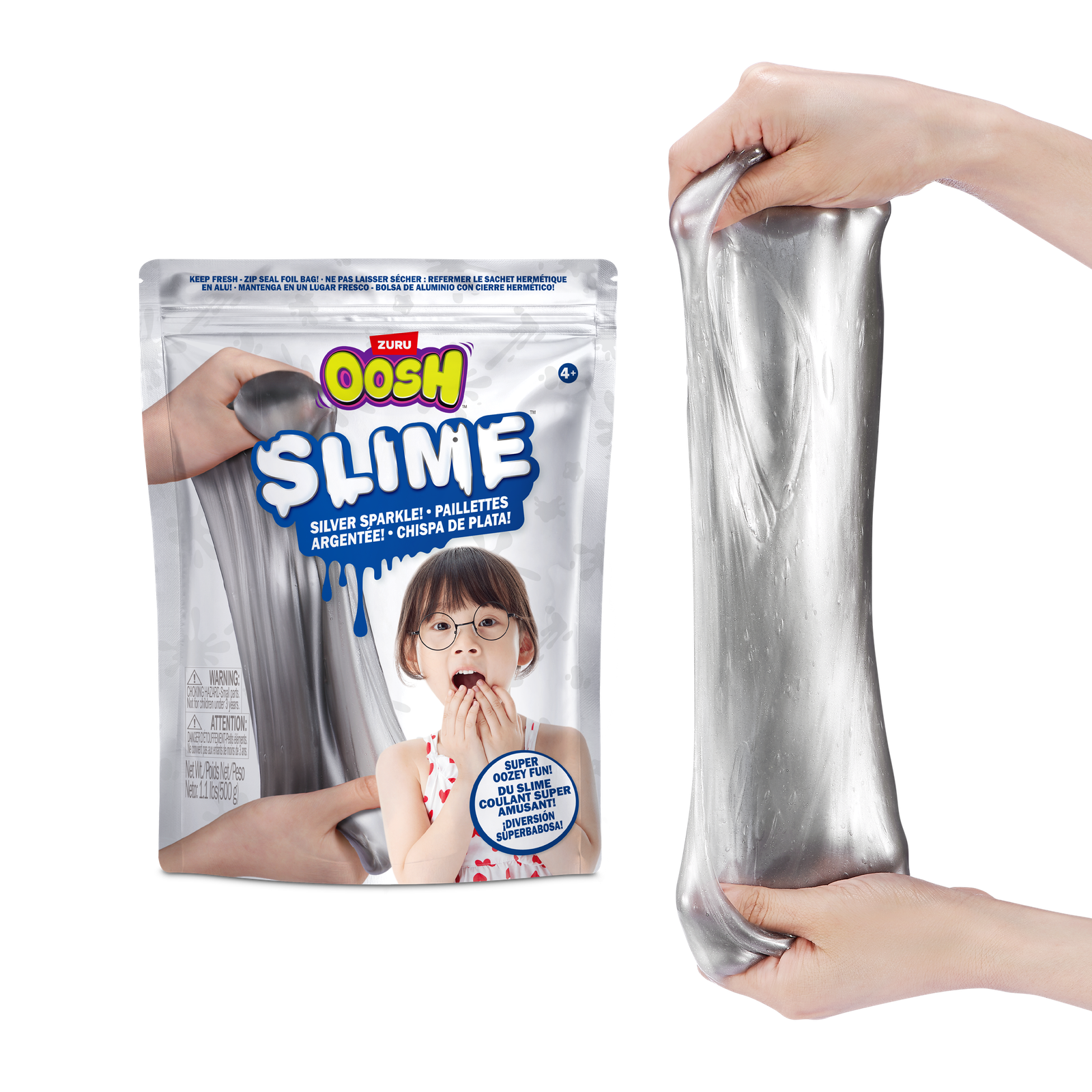 OOSH SLIME - SILVER SPARKLE PLASTIC BAG 500G - Image 3